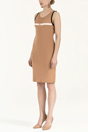 Bej File örgülü triko elbise 28064 | 44