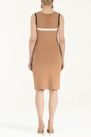 Bej File örgülü triko elbise 28064 | 44