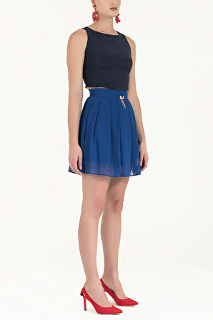 Turkuaz Piliseli mini etek 80452 | 44