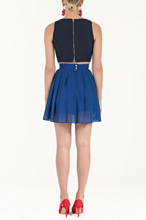 Turkuaz Piliseli mini etek 80452 | 44