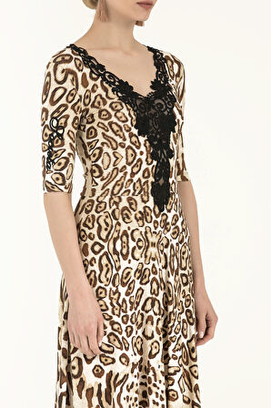 Taba Güpürlü leopar desen mini  elbise 90824 | 40
