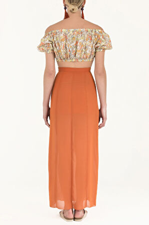 Turuncu Piliseli şifon etek 80513 | 40