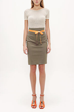 Haki Yüksek bel kalem etek 80519 | 40