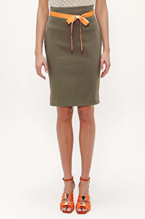 Haki Yüksek bel kalem etek 80519 | 40