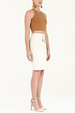 Bej Yüksek bel püsküllü etek 80543 | 40