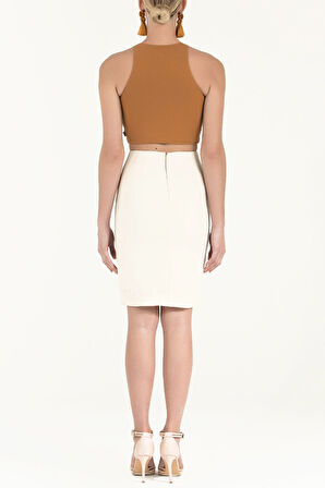 Bej Yüksek bel püsküllü etek 80543 | 40