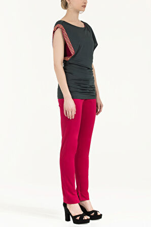 Haki Taş detaylı düşük omuz bluz 18580 | 40