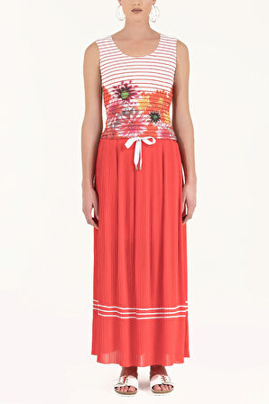 Kırmızı Piliseli şifon etek 80576 | 42