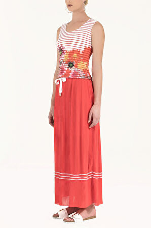 Kırmızı Piliseli şifon etek 80576 | 42