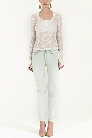 Ekru Dantel bluz 18982 | 44