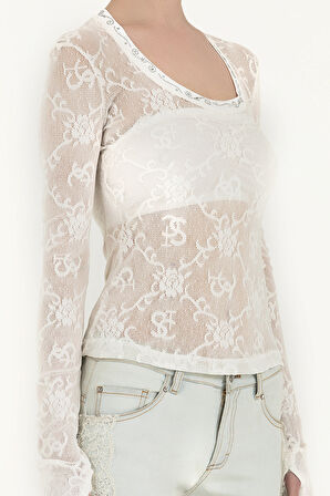 Ekru Dantel bluz 18982 | 44