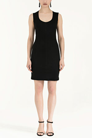 Siyah Dar kesim pamuk mini elbise 90952 | 42