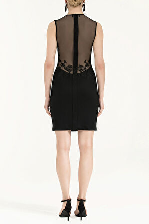 Siyah Dar kesim pamuk mini elbise 90952 | 42