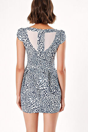 Mavi LEOPAR DESENLİ PAMUK ELBİSE  91012 | 44