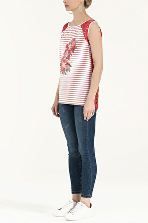 Kırmızı Dantelli baskılı bluz 18992 | 42