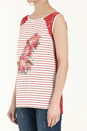 Kırmızı Dantelli baskılı bluz 18992 | 42