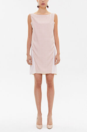 Ekru Desenli dar kesim mini elbise 91025 | 42