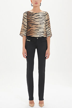 Siyah Cebi aksesuarlı boru paça pantolon 40943 | 40