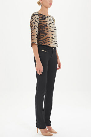 Siyah Cebi aksesuarlı boru paça pantolon 40943 | 40