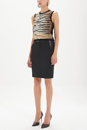 Siyah Derili diz üstü yün etek 80607 | 42