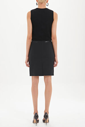 Siyah Derili diz üstü yün etek 80607 | 42