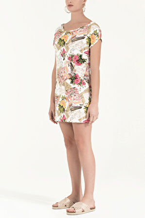 Ekru Desenli Örme mini Elbise  91021 | 44