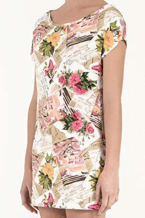 Ekru Desenli Örme mini Elbise  91021 | 44