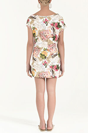 Ekru Desenli Örme mini Elbise  91021 | 44