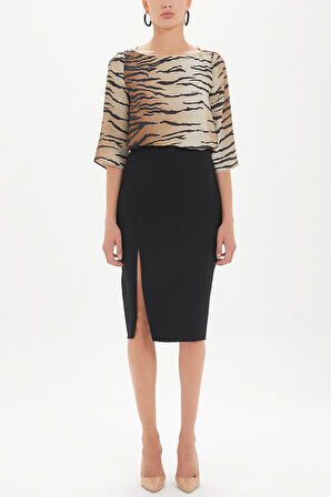 Siyah Yüksek bel derin yırtmaçlı etek 80619 | 40