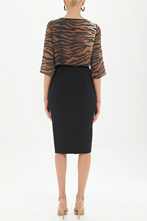 Siyah Yüksek bel derin yırtmaçlı etek 80619 | 40