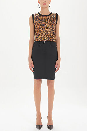 Siyah Likra kumaş diz üstü etek 80622 | 40