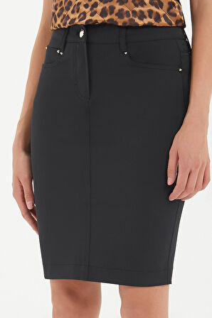 Siyah Likra kumaş diz üstü etek 80622 | 40