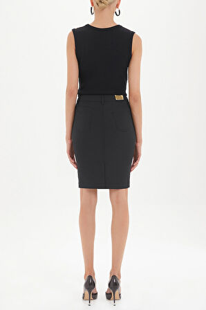 Siyah Likra kumaş diz üstü etek 80622 | 40