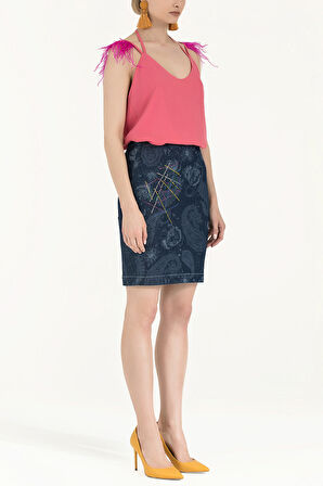 Lacivert Taşlı denim etek 80638 | 40