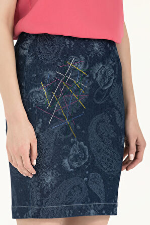 Lacivert Taşlı denim etek 80638 | 40