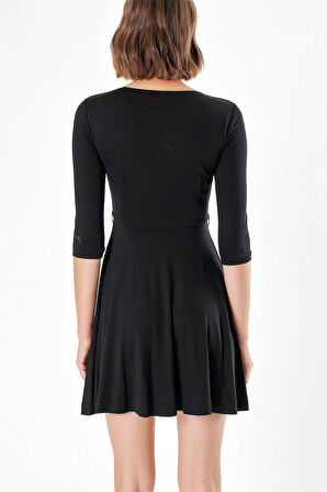 Siyah Kemerli dirsek kollu mini elbise 91218 | 46