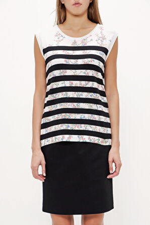 Beyaz Baskılı kolsuz triko bluz 28445 | 40