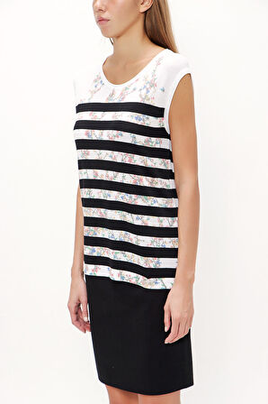 Beyaz Baskılı kolsuz triko bluz 28445 | 40