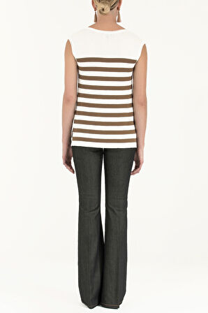 Ekru Baskılı kolsuz triko bluz 28445 | 42