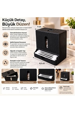 Modern Tasarım Kulak Çubuğu Dispenseri Kapaklı Banyo Makyaj Pamuk Düzenleyici Organizer - Siyah