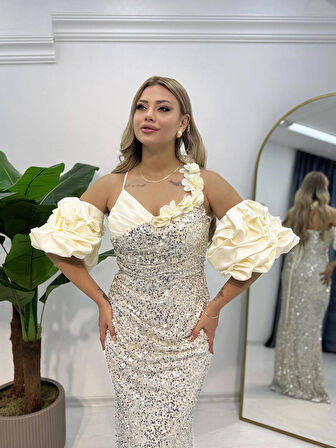 Derin Yırtmaçlı Pullu Balık Abiye