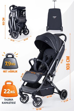 Prego Lotus Pro Kabin Boy Bebek Arabası - Tek Elle Katlanır -Hafif -UV Tenteli - Yağmurluk-Ayak Örtüsü-Kılıf
