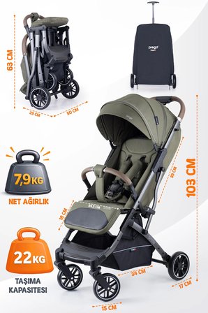 Prego Lotus Pro Kabin Boy Bebek Arabası - Tek Elle Katlanır -Hafif -UV Tenteli - Yağmurluk-Ayak Örtüsü-Kılıf