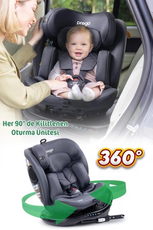 Prego Odinfix Alarmlı 360 Derece Dönebilen -0-36 Kg -İ-Size Belgeli - Top Tetherlı Oto Koltuğu