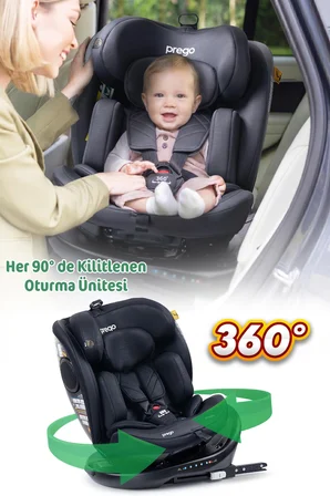 Prego Odinfix Alarmlı 360 Derece Dönebilen -0-36 Kg -İ-Size Belgeli - Top Tetherlı Oto Koltuğu