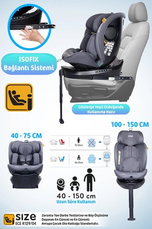 Prego Omegafix Alarmlı 360 Derece Dönebilen -0-36 Kg -İ-Size Belgeli - Destek Ayaklı Oto Koltuğu