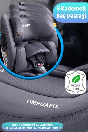 Prego Omegafix Alarmlı 360 Derece Dönebilen -0-36 Kg -İ-Size Belgeli - Destek Ayaklı Oto Koltuğu