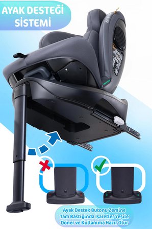 Prego Omegafix Alarmlı 360 Derece Dönebilen -0-36 Kg -İ-Size Belgeli - Destek Ayaklı Oto Koltuğu