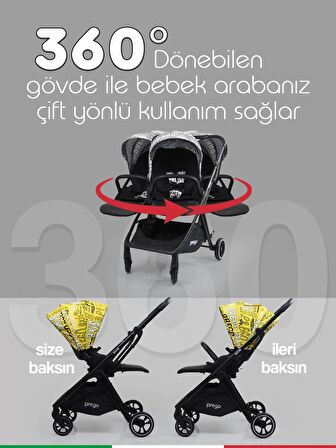 Prego Axis 360 Derece Dönebilen Oturma Üniteli Çift Yönlü Travel Sistem Bebek Arabası