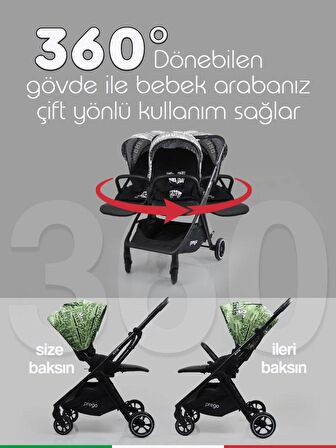 Prego Axis 360 Derece Dönebilen Oturma Üniteli Çift Yönlü Travel Sistem Bebek Arabası